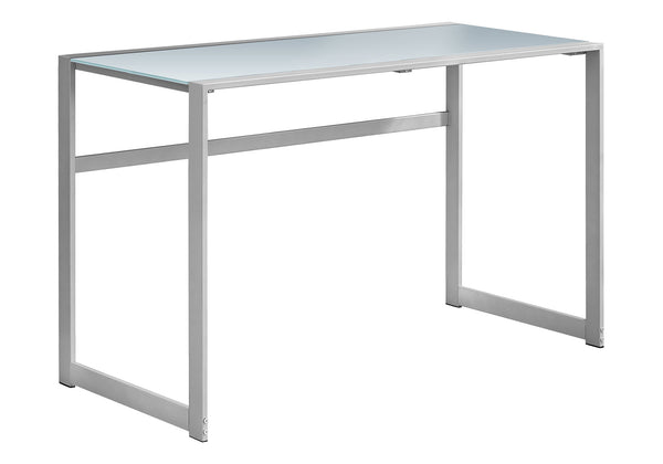 Monarch Specialties Computer Desk, Home Office, Laptop, 48"L, Work, Frosted White Tempered Glass, Grey Metal, Contemporary, Modern Silver Tempered Glass,Metal I 7380