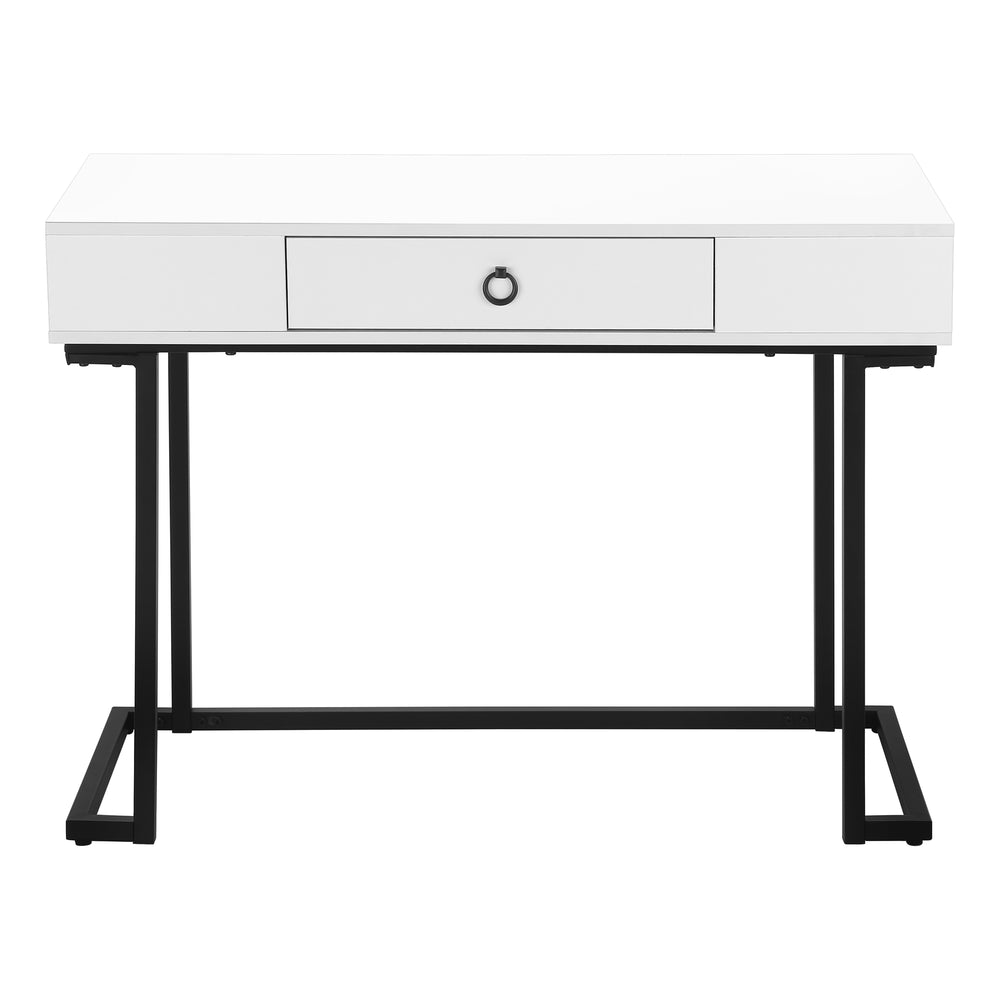 Monarch Specialties Computer Desk, Home Office, Laptop, Storage Drawers, 42"L, Work, Glossy White Laminate, Black Metal, Contemporary, Modern White Mdf,Metal I 7385