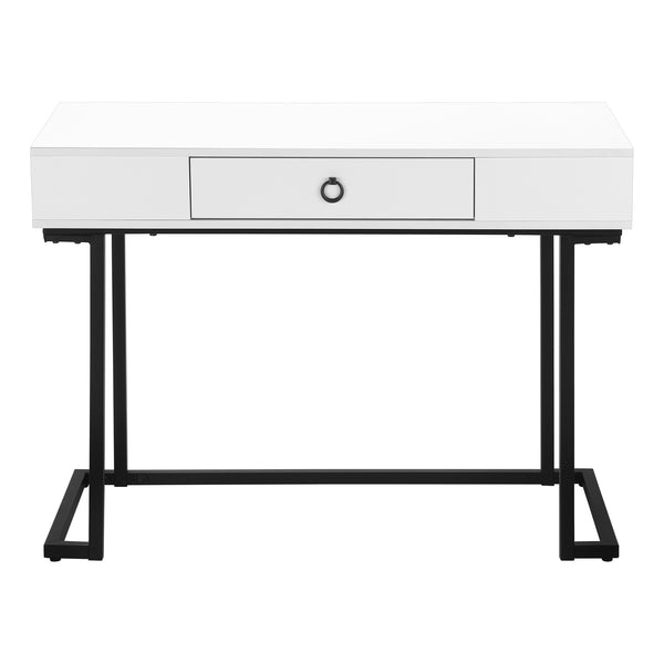 Monarch Specialties Computer Desk, Home Office, Laptop, Storage Drawers, 42"L, Work, Glossy White Laminate, Black Metal, Contemporary, Modern White Mdf,Metal I 7385