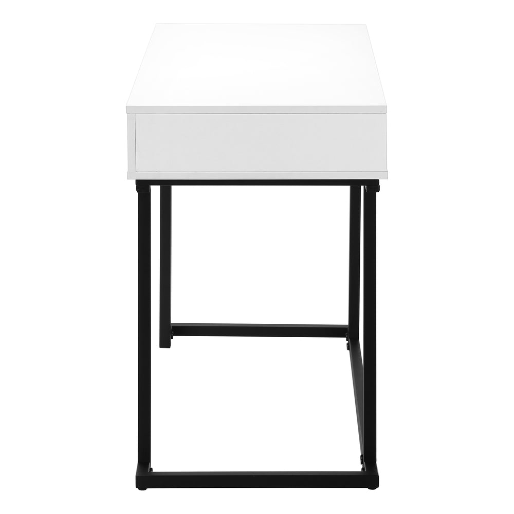 Monarch Specialties Computer Desk, Home Office, Laptop, Storage Drawers, 42"L, Work, Glossy White Laminate, Black Metal, Contemporary, Modern White Mdf,Metal I 7385
