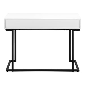 Monarch Specialties Computer Desk, Home Office, Laptop, Storage Drawers, 42"L, Work, Glossy White Laminate, Black Metal, Contemporary, Modern White Mdf,Metal I 7385