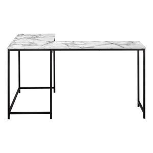 Monarch Specialties Computer Desk, Home Office, Corner, 58"L, L Shape, Work, Laptop, White Marble Look Laminate, Black Metal, Contemporary, Modern  Particle Board,Metal I 7393