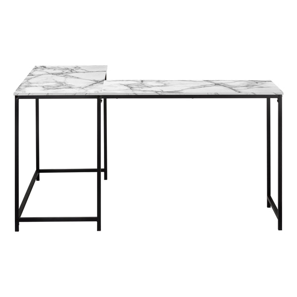 Monarch Specialties Computer Desk, Home Office, Corner, 58"L, L Shape, Work, Laptop, White Marble Look Laminate, Black Metal, Contemporary, Modern  Particle Board,Metal I 7393