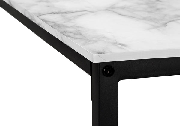 Monarch Specialties Computer Desk, Home Office, Corner, 58"L, L Shape, Work, Laptop, White Marble Look Laminate, Black Metal, Contemporary, Modern  Particle Board,Metal I 7393