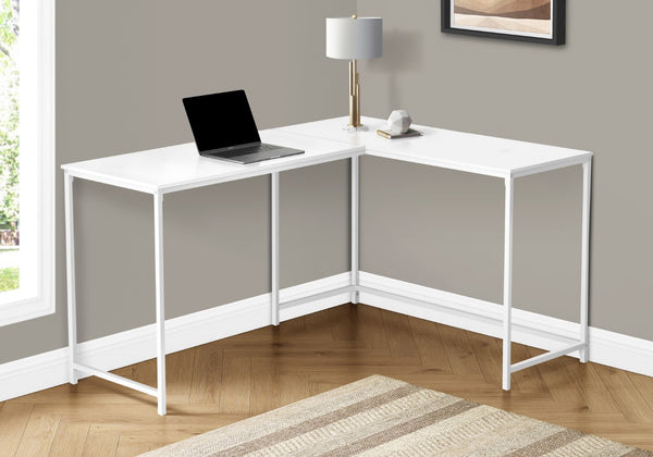 Monarch Specialties Computer Desk, Home Office, Corner, 58"L, L Shape, Work, Laptop, White Laminate, White Metal, Contemporary, Modern  Particle Board,Metal I 7395