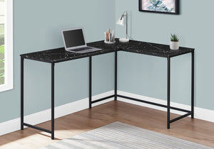 Monarch Specialties Computer Desk, Home Office, Corner, 58"L, L Shape, Work, Laptop, Black Marble Look Laminate, Black Metal, Contemporary, Modern Black Particle Board,Metal I 7396