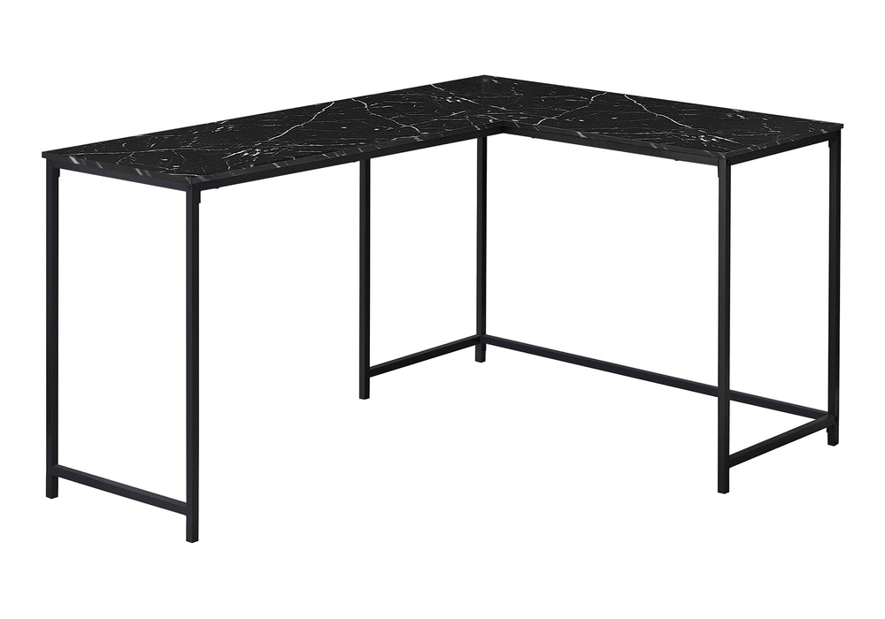 Monarch Specialties Computer Desk, Home Office, Corner, 58"L, L Shape, Work, Laptop, Black Marble Look Laminate, Black Metal, Contemporary, Modern Black Particle Board,Metal I 7396