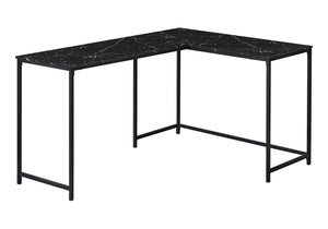 Monarch Specialties Computer Desk, Home Office, Corner, 58"L, L Shape, Work, Laptop, Black Marble Look Laminate, Black Metal, Contemporary, Modern Black Particle Board,Metal I 7396