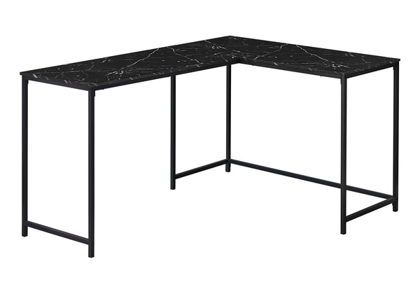Monarch Specialties Computer Desk, Home Office, Corner, 58"L, L Shape, Work, Laptop, Black Marble Look Laminate, Black Metal, Contemporary, Modern Black Particle Board,Metal I 7396