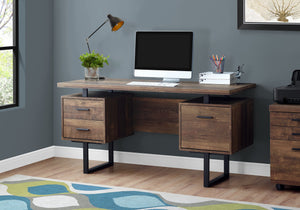 Monarch Specialties Computer Desk, Home Office, Laptop, Left, Right Set-up, Storage Drawers, 60"L, Work, Brown Laminate, Black Metal, Contemporary, Modern Brown,Black, Black Particle Board,Hollow,Core,Laminate,Mdf,Metal I 7416