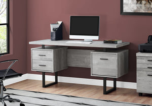 Monarch Specialties Computer Desk, Home Office, Laptop, Left, Right Set-up, Storage Drawers, 60"L, Work, Grey Laminate, Black Metal, Contemporary, Modern Grey,Black, Black Particle Board,Hollow,Core,Laminate,Mdf,Metal I 7417