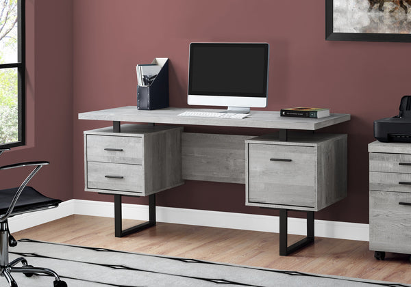 Monarch Specialties Computer Desk, Home Office, Laptop, Left, Right Set-up, Storage Drawers, 60"L, Work, Grey Laminate, Black Metal, Contemporary, Modern Grey,Black, Black Particle Board,Hollow,Core,Laminate,Mdf,Metal I 7417