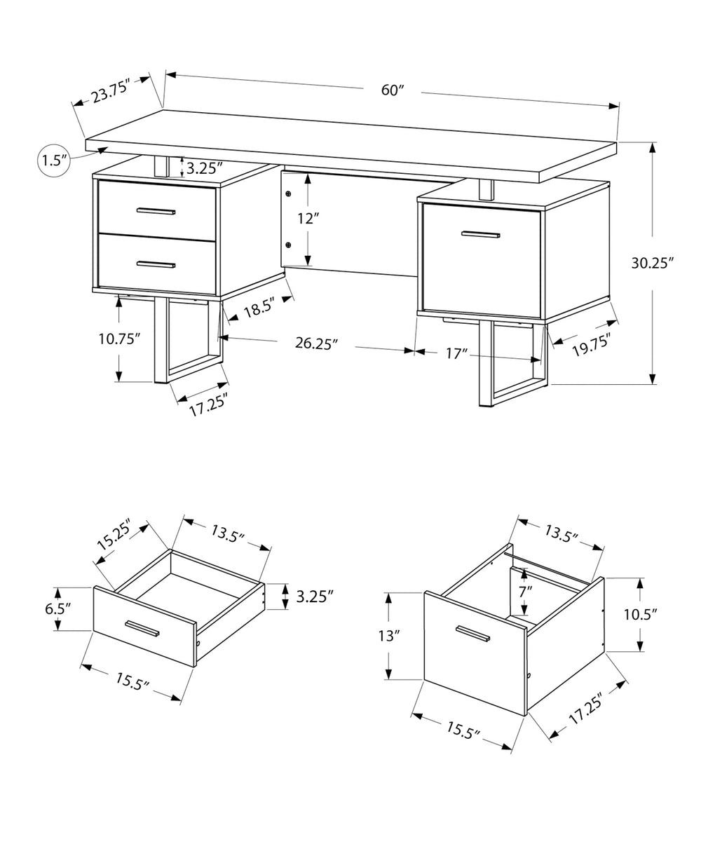 Monarch Specialties Computer Desk, Home Office, Laptop, Left, Right Set-up, Storage Drawers, 60"L, Work, Grey Laminate, Black Metal, Contemporary, Modern Grey,Black, Black Particle Board,Hollow,Core,Laminate,Mdf,Metal I 7417