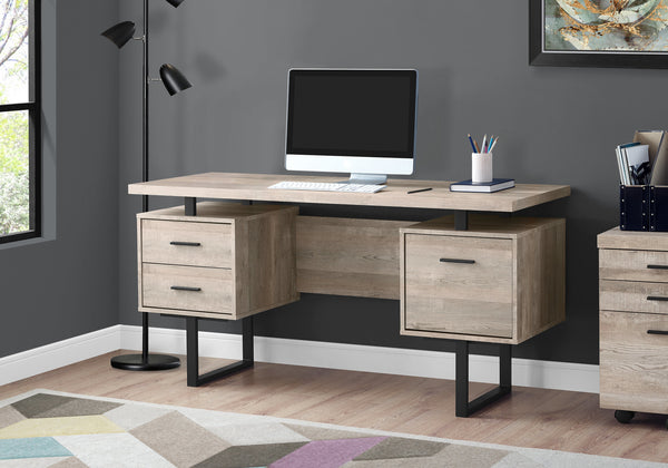 Monarch Specialties Computer Desk, Home Office, Laptop, Left, Right Set-up, Storage Drawers, 60"L, Work, Beige Laminate, Black Metal, Contemporary, Modern Taupe,Black, Black Particle Board,Hollow,Core,Laminate,Mdf,Metal I 7418