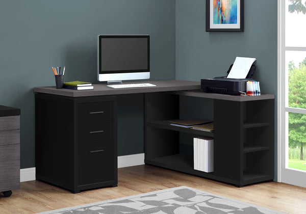Monarch Specialties Computer Desk, Home Office, Corner, Left, Right Set-up, Storage Drawers, L Shape, Work, Laptop, Black And Grey Laminate, Contemporary, Modern Black,Grey, Grey Particle Board,Hollow,Core,Laminate,Mdf I 7419