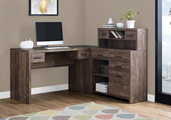 Monarch Specialties Computer Desk, Home Office, Corner, Left, Right Set-up, Storage Drawers, L Shape, Work, Laptop, Brown Laminate, Contemporary, Modern Brown Particle Board,Hollow,Core,Laminate,Mdf I 7427