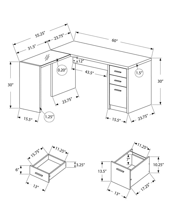 Monarch Specialties Computer Desk, Home Office, Corner, Storage Drawers, L Shape, Work, Laptop, Black And Grey Laminate, Tempered Glass, Contemporary, Modern Black Particle Board,Glass,Hollow,Core,Laminate,Mdf,Metal,Tempered Glass I 7431