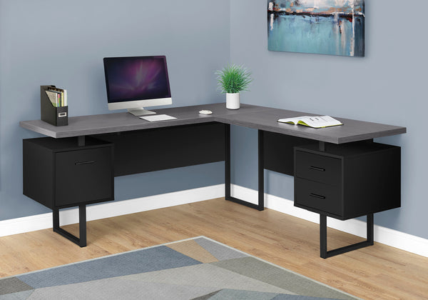 Monarch Specialties Computer Desk, Home Office, Corner, Left, Right Set-up, Storage Drawers, 70"L, L Shape, Work, Laptop, Black And Grey Laminate, Black Metal, Contemporary, Modern Black,Grey, Grey Particle Board,Hollow,Core,Laminate,Mdf,Metal I 7432
