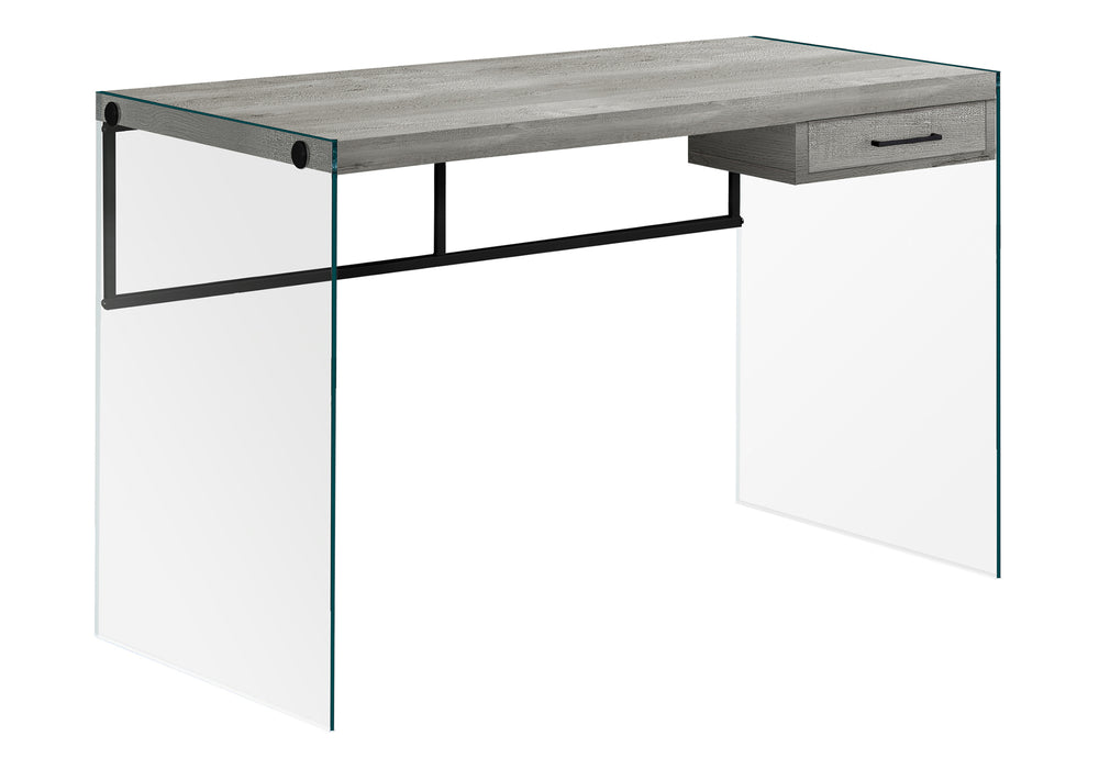 Monarch Specialties Computer Desk, Home Office, Laptop, Storage Drawers, 48"L, Work, Grey Laminate, Clear Tempered Glass, Contemporary, Modern Grey Particle Board,Glass,Laminate,Metal,Tempered Glass I 7445