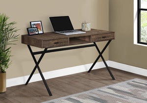 Monarch Specialties Computer Desk, Home Office, Laptop, Storage Drawers, 48"L, Work, Brown Laminate, Black Metal, Contemporary, Modern Brown Particle Board,Laminate,Metal I 7447