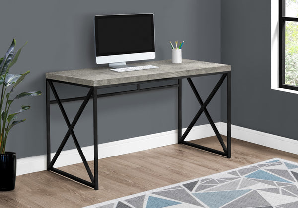 Monarch Specialties Computer Desk, Home Office, Laptop, Work, Grey Laminate, Black Metal, Contemporary, Modern Grey Particle Board,Laminate,Metal I 7451