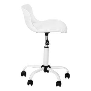Monarch Specialties Office Chair, Adjustable Height, Swivel, Ergonomic, Computer Desk, Work, Juvenile, White Leather Look, White Metal, Contemporary, Modern White Metal,Foam,Polypropylene,Polyurethane I 7463