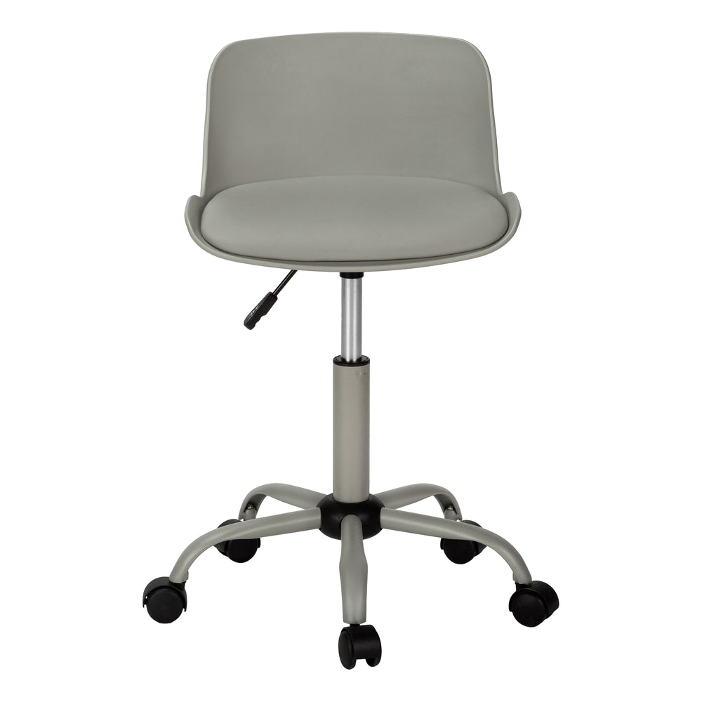 Monarch Specialties Office Chair, Adjustable Height, Swivel, Ergonomic, Computer Desk, Work, Juvenile, Grey Leather Look, Grey Metal, Contemporary, Modern Grey Metal,Foam,Polypropylene,Polyurethane I 7465