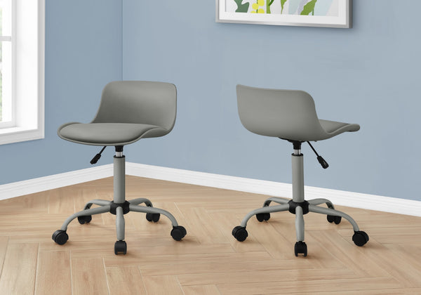 Monarch Specialties Office Chair, Adjustable Height, Swivel, Ergonomic, Computer Desk, Work, Juvenile, Grey Leather Look, Grey Metal, Contemporary, Modern Grey Metal,Foam,Polypropylene,Polyurethane I 7465