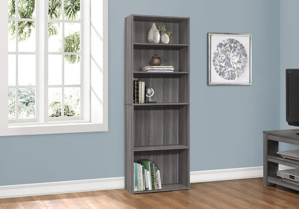Monarch Specialties Bookshelf, Bookcase, 6 Tier, 72"H, Office, Bedroom, Grey Laminate, Transitional Grey Particle Board,Laminate I 7469