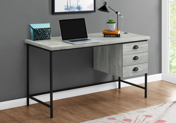 Monarch Specialties Computer Desk, Home Office, Laptop, Storage Drawers, 55"L, Work, Grey Laminate, Black Metal, Contemporary, Modern Grey Particle Board,Hollow,Core,Laminate,Mdf,Metal I 7486