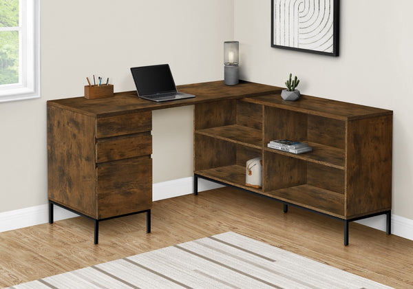 Monarch Specialties Computer Desk, Home Office, Corner, Storage Drawers, 60"L, L Shape, Work, Laptop, Brown Laminate, Black Metal, Contemporary, Modern Brown Particle Board,Metal I 7490