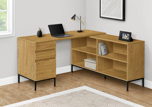 Monarch Specialties Computer Desk, Home Office, Corner, Storage Drawers, 60"L, L Shape, Work, Laptop, Brown Laminate, Black Metal, Contemporary, Modern Oak Particle Board,Metal I 7491