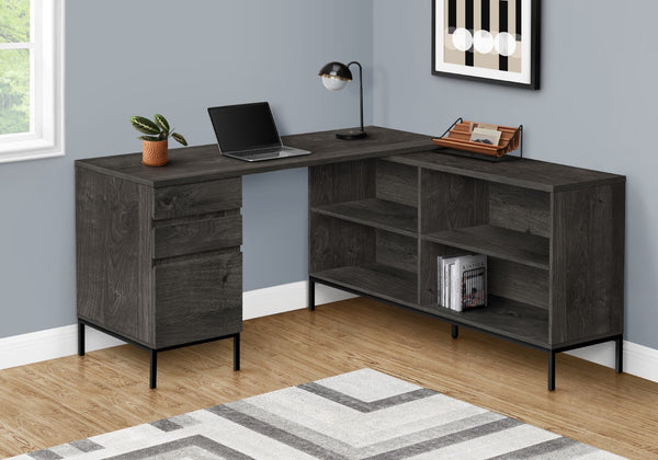 Monarch Specialties Computer Desk, Home Office, Corner, Storage Drawers, 60"L, L Shape, Work, Laptop, Grey Laminate, Black Metal, Contemporary, Modern Dark Grey Particle Board,Metal I 7492
