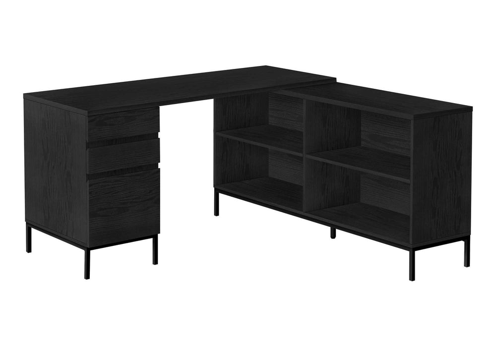 Monarch Specialties Computer Desk, Home Office, Corner, Storage Drawers, 60"L, L Shape, Work, Laptop, Black Laminate, Black Metal, Contemporary, Modern Black Particle Board,Metal I 7493
