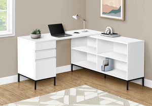 Monarch Specialties Computer Desk, Home Office, Corner, Storage Drawers, 60"L, L Shape, Work, Laptop, White Laminate, Black Metal, Contemporary, Modern White Particle Board,Metal I 7494