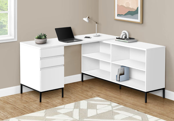 Monarch Specialties Computer Desk, Home Office, Corner, Storage Drawers, 60"L, L Shape, Work, Laptop, White Laminate, Black Metal, Contemporary, Modern White Particle Board,Metal I 7494