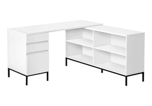 Monarch Specialties Computer Desk, Home Office, Corner, Storage Drawers, 60"L, L Shape, Work, Laptop, White Laminate, Black Metal, Contemporary, Modern White Particle Board,Metal I 7494