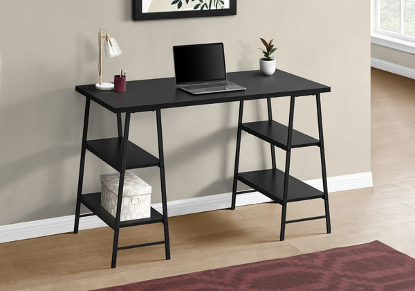 Monarch Specialties Computer Desk, Home Office, Laptop, Storage Shelves, 48"L, Work, Black Laminate, Black Metal, Contemporary, Modern Black Metal,Particle Board I 7522
