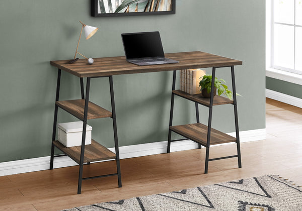 Monarch Specialties Computer Desk, Home Office, Laptop, Storage Shelves, 48"L, Work, Brown Laminate, Black Metal, Contemporary, Modern Brown,Black, Black Metal,Particle Board I 7525