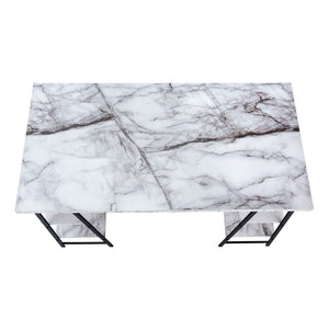 Monarch Specialties Computer Desk, Home Office, Laptop, Storage Shelves, 48"L, Work, White Marble Look Laminate, Black Metal, Contemporary, Modern White Metal,Particle Board I 7527