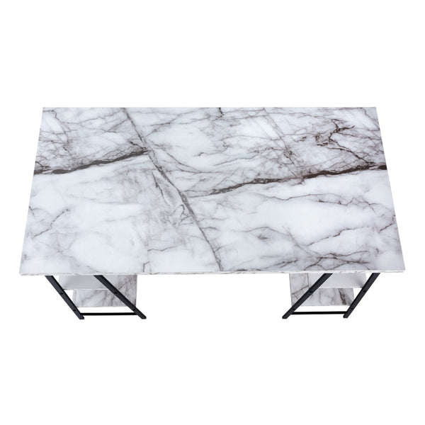 Monarch Specialties Computer Desk, Home Office, Laptop, Storage Shelves, 48"L, Work, White Marble Look Laminate, Black Metal, Contemporary, Modern White Metal,Particle Board I 7527