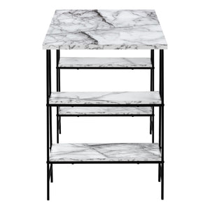 Monarch Specialties Computer Desk, Home Office, Laptop, Storage Shelves, 48"L, Work, White Marble Look Laminate, Black Metal, Contemporary, Modern White Metal,Particle Board I 7527