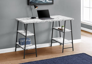 Monarch Specialties Computer Desk, Home Office, Laptop, Storage Shelves, 48"L, Work, White Marble Look Laminate, Black Metal, Contemporary, Modern White Metal,Particle Board I 7527
