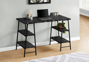 Monarch Specialties Computer Desk, Home Office, Laptop, Storage Shelves, 48"L, Work, Black Marble Look Laminate, Black Metal, Contemporary, Modern Black Metal,Particle Board I 7528