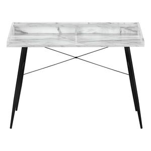 Monarch Specialties Computer Desk, Home Office, Laptop, Storage Shelves, 48"L, Work, White Marble Look Laminate, Black Metal, Contemporary, Modern White Particle Board,Metal I 7539