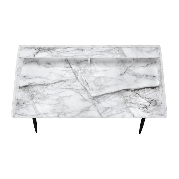 Monarch Specialties Computer Desk, Home Office, Laptop, Storage Shelves, 48"L, Work, White Marble Look Laminate, Black Metal, Contemporary, Modern White Particle Board,Metal I 7539