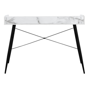 Monarch Specialties Computer Desk, Home Office, Laptop, Storage Shelves, 48"L, Work, White Marble Look Laminate, Black Metal, Contemporary, Modern White Particle Board,Metal I 7539