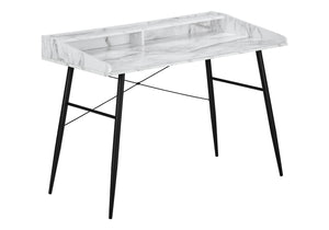 Monarch Specialties Computer Desk, Home Office, Laptop, Storage Shelves, 48"L, Work, White Marble Look Laminate, Black Metal, Contemporary, Modern White Particle Board,Metal I 7539