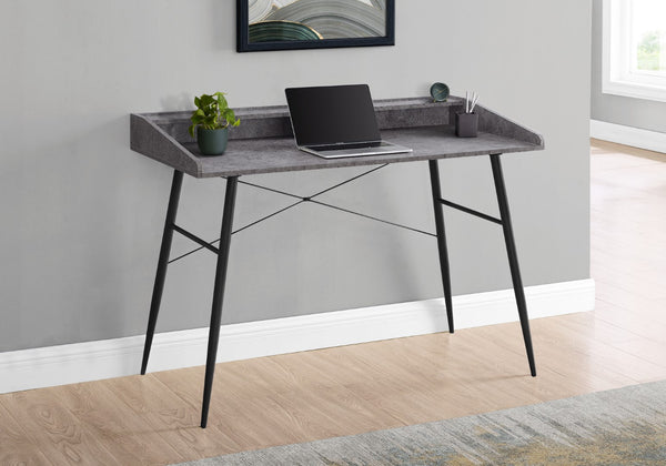 Monarch Specialties Computer Desk, Home Office, Laptop, Storage Shelves, 48"L, Work, Grey Stone Look Laminate, Black Metal, Contemporary, Modern Grey Particle Board,Metal I 7540