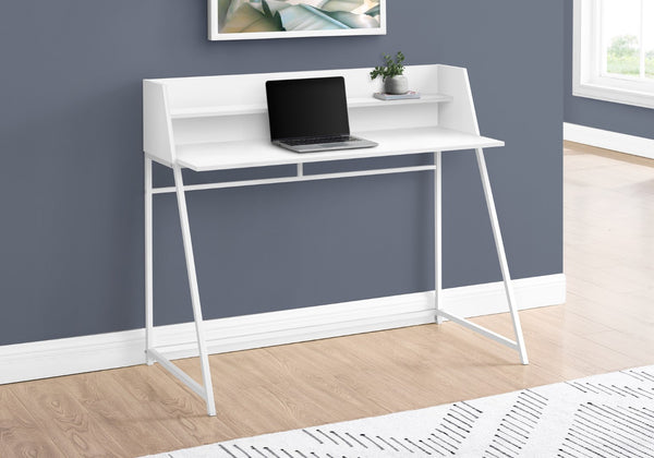 Monarch Specialties Computer Desk, Home Office, Laptop, Storage Shelves, 48"L, Work, White Laminate, White Metal, Contemporary, Modern White Particle Board,Metal I 7545